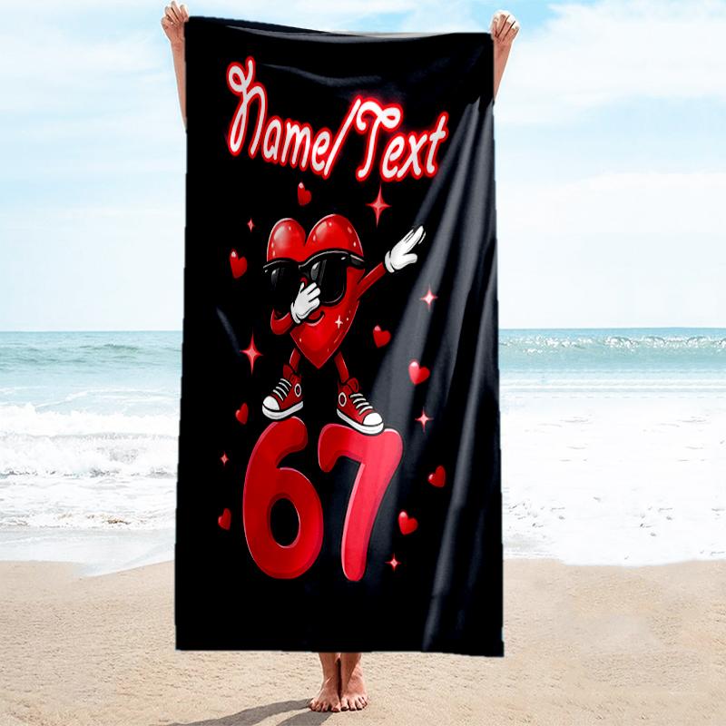 1PC Custom Name "Love Celebration: Heartbeat 67" Beach Towel Highly Absorbent And Sand-Resistant Towel for Swimming, Pool, Yoga, And Travel Lightweigh