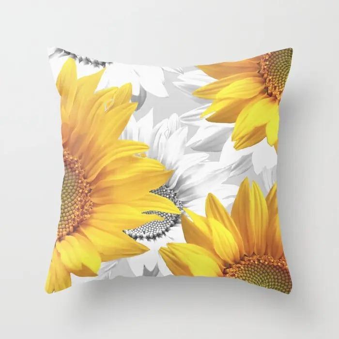 Housse de coussin tournesol jaune Peau de pêche Housse de coussin décorative fleurs champêtres Canapé Salon Décoration de maison Housse de coussin décorative 40X40