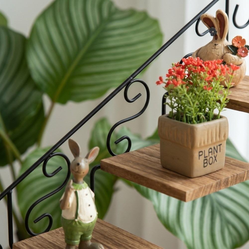 Black Hanging Flower Rack Staircase Modern Plant Holder Indoor Wall Decor  Office