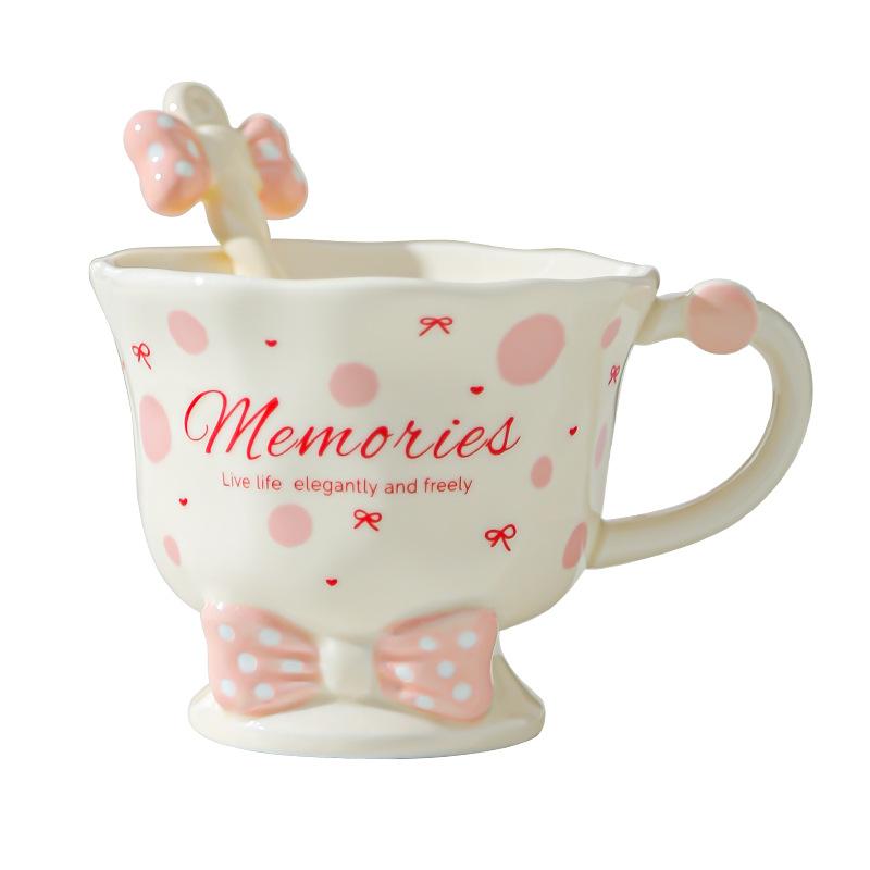 Bow Spoon Goblet Cute Girl Mug Set Drink Water Cup Small Gift Cup High Value Ceramic Cup