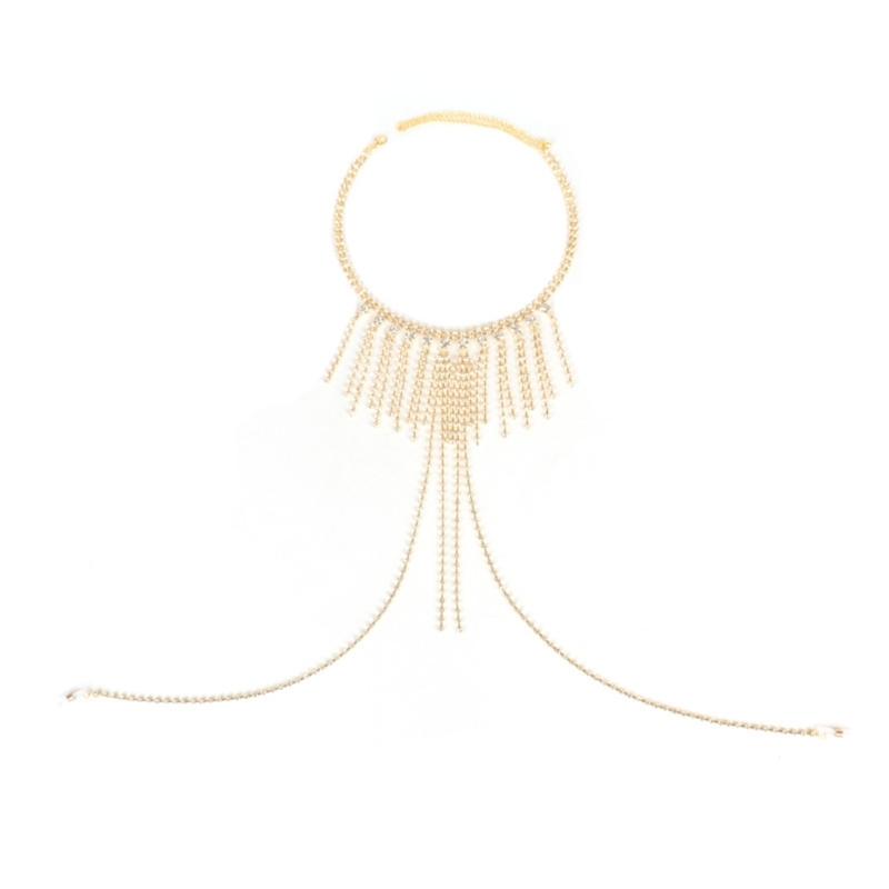 Crystal Rhinestones Fringe Body Chain Necklace Stylish Bra Chain Fashion Neck Jewelry Piece For Evening Event