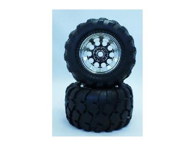 Block Pattern Tire & Silver Plated Wheel Set (Front for WR02 CW01Pre-glued) NO-648M