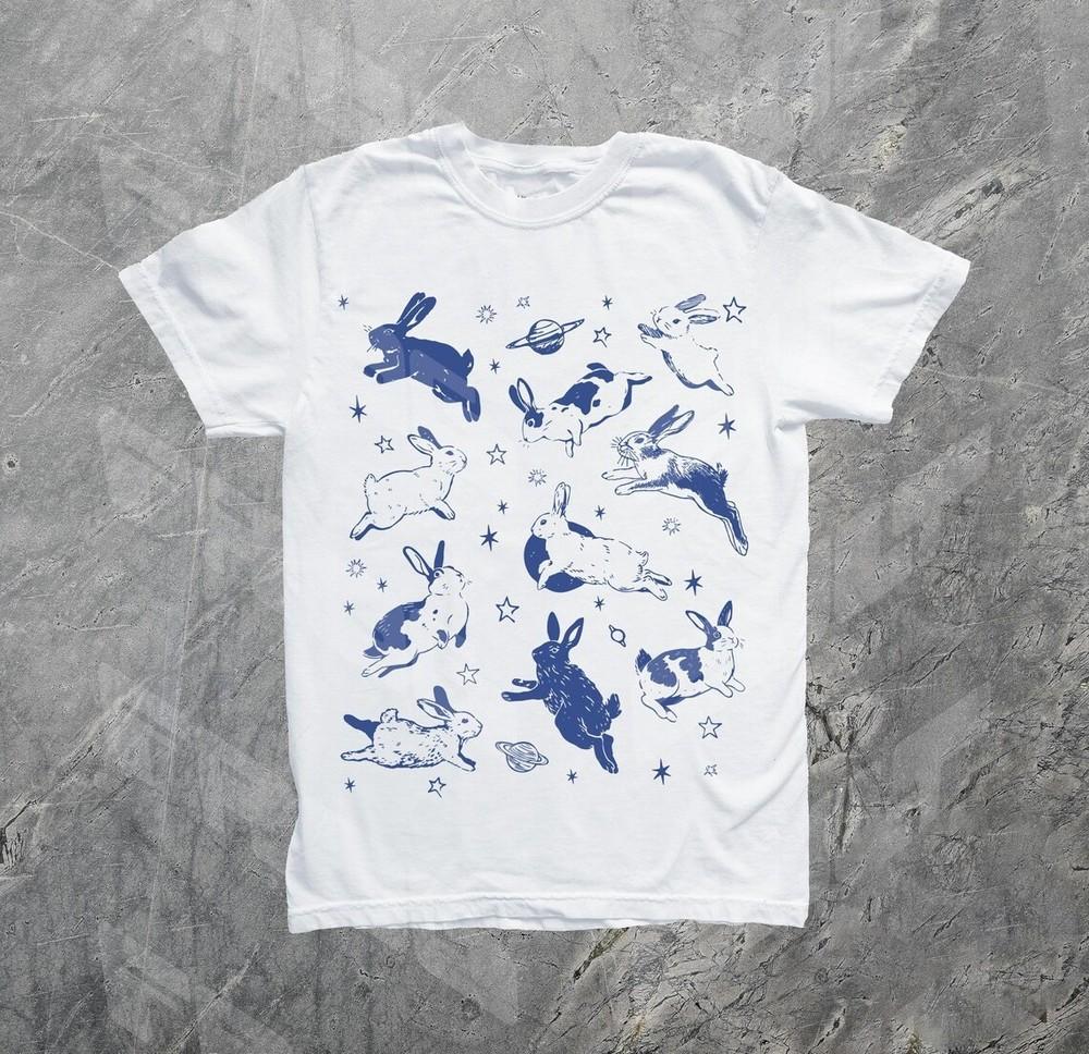 Blue Bunnies In Space Cute Bunnies Shirt Size S3XL Unisex T-Shirt L