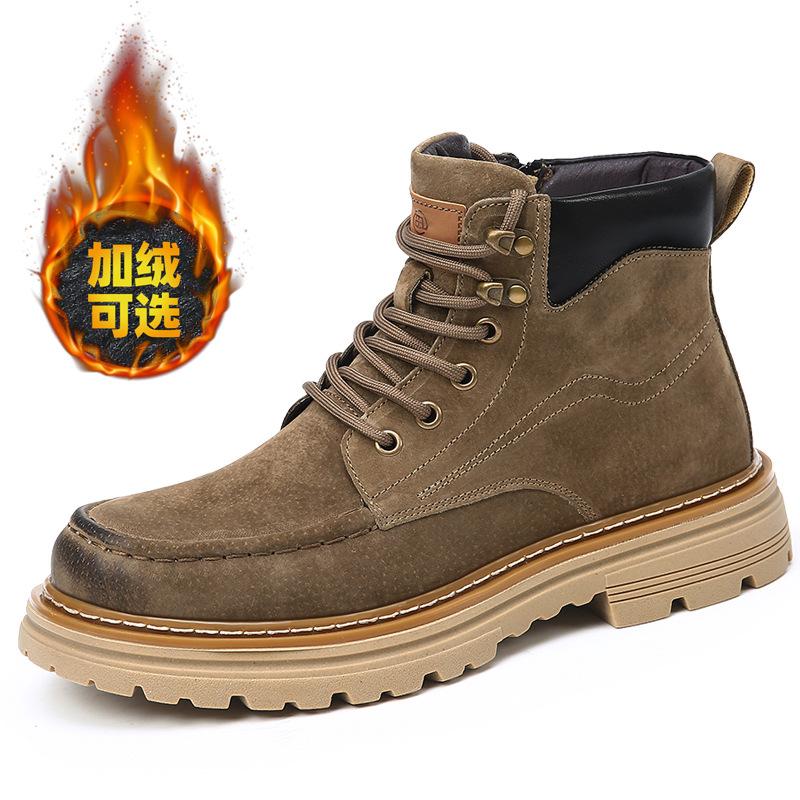 Autumn Winter New Pig Leather Boots Men British Fashion Casual Outdoor Work Boots Man Solid Color Designer Platform Shoes Male