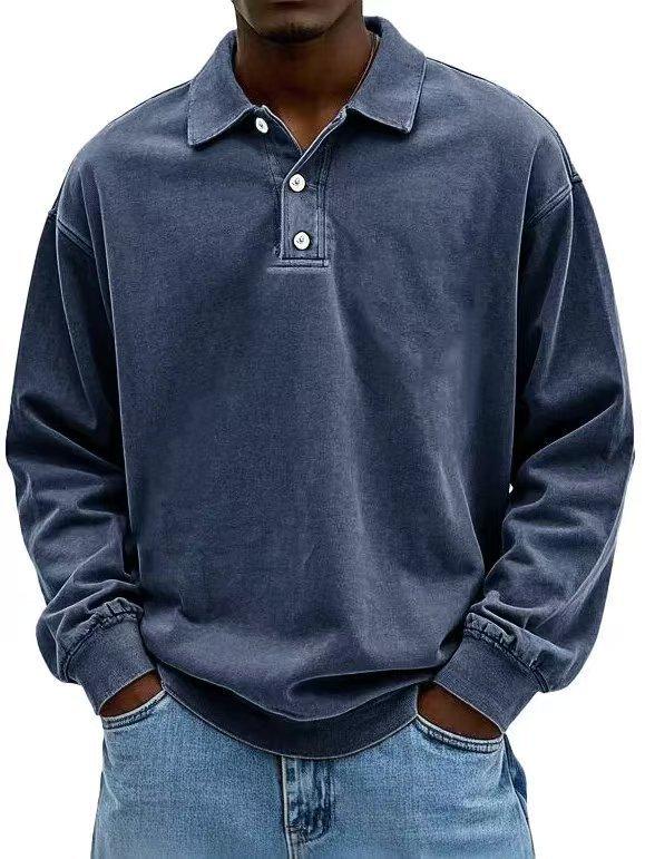 Men's Long Sleeve Polo Shirt Button Collar Relaxed Fit Casual Everyday Top