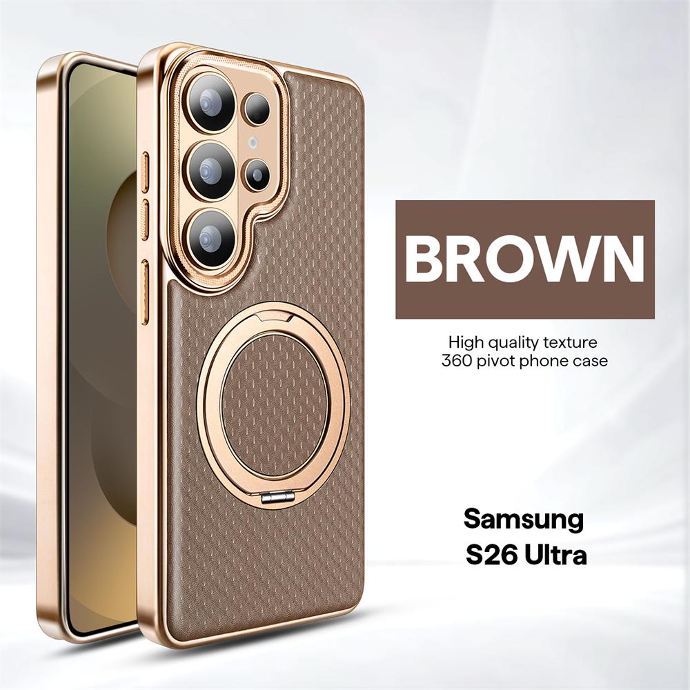 

Diamond Textured Leather Magnetic Magsafe Case For Samsung Galaxy S23 S24 S26 S25 Ultra Plus Rotating Bracket Shockproof Cover Galaxy S26