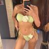 14 Colori Fiori 3D Bandeau Bikini a Taglio Alto Costume da Bagno Femminile Costume da Bagno Donna Set Bikini Due Pezzi Costumino da Bagno Swim