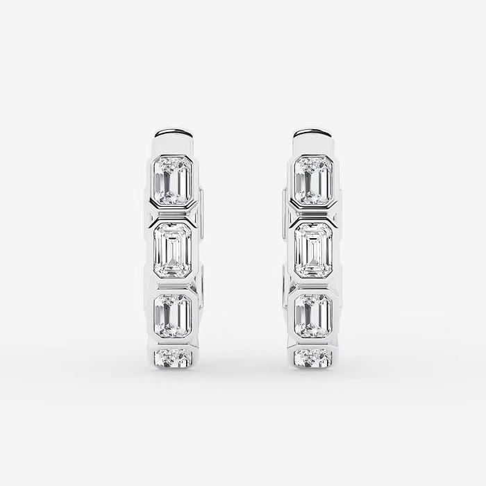 14K Solid Gold Hip Hop Diamond Hoops Jewelry 3 Ctw Emerald Lab Grown Diamond Inside Out Hoop Earrings