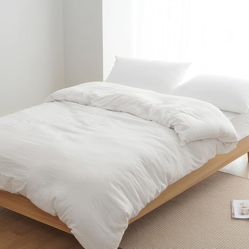 Kumori Duvet Cover, Single, Washed, Moisture-wicking, Quick-drying, Gentle on Skin, Soft Peach Skin Texture, All Season, White