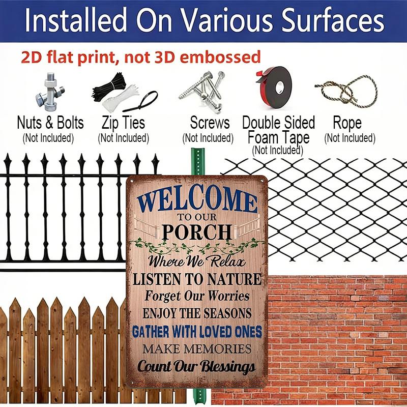 2D Flat, 1pc Vintage "Welcome To Our Porch" Aluminium Sign - 8"x12" Rustic Farmhouse Porch Decor, Inspirational Family & Nature Wall Art, Perfect for