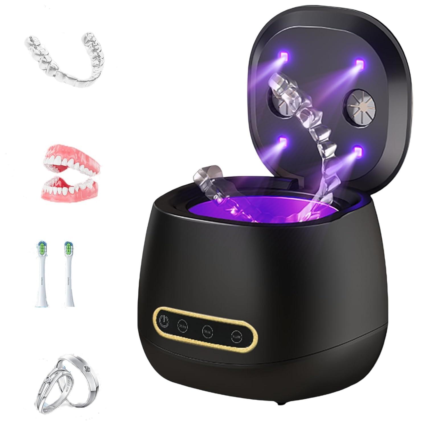 2025 Dental Ultrasonic Retainer Cleaner Machine, 45kHz Dental Cleaning Pod for Denture, Mouth Guard, Night Guard, Aligner, Braces, Toothbrush Heads, чёрный