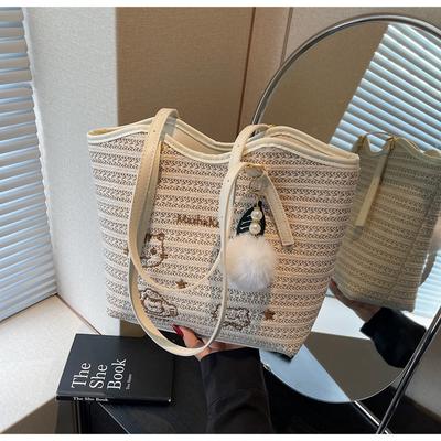 Strohtasche Damen 2025 neu lässig einfach große Kapazität gewebte Tasche Schulter-Tragetasche