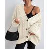 Autumn New Loose Plus Size Knitted Sweater Coat Women Winter Fashion Twists Solid Cardigan Women Vintage V-neck Lantern Sleeve Cardigans Jacket 24594