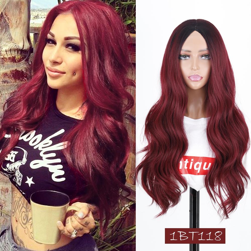 MISSQUEEN Ombre Brown Long Water Wave Wigs for Women Daily Wear Synthetic High Temperature Fiber Wig Blond Red Black Orange Wig