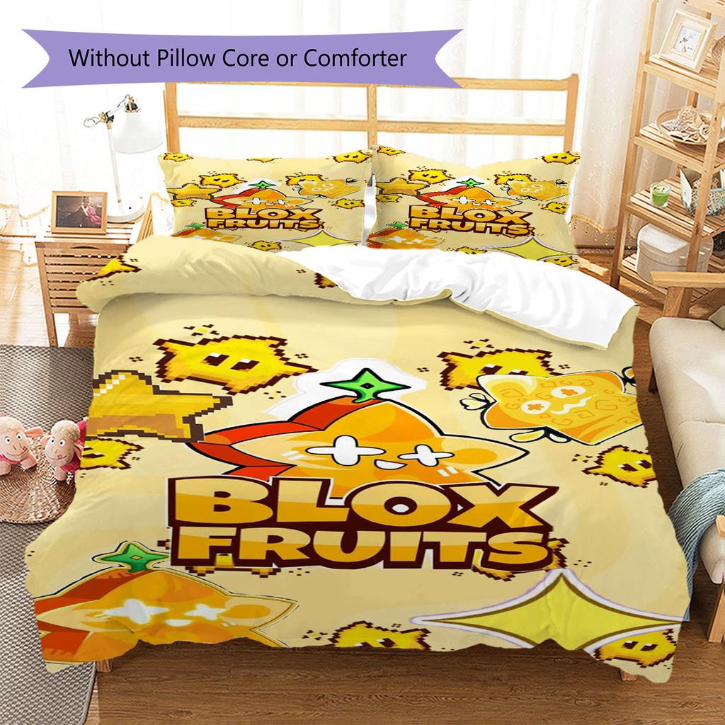 Blox Fruits Pattern Bedding,Quilt Set Quilt Cover Pillowcase Home Birthday Gift(1 * Duvet Cover + 2 * Pillowcase, Without Core)