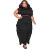 Plus Size Women's Sleeveless Crop Top & Ruched Maxi Skirt Set Sexy Two Piece Outfit