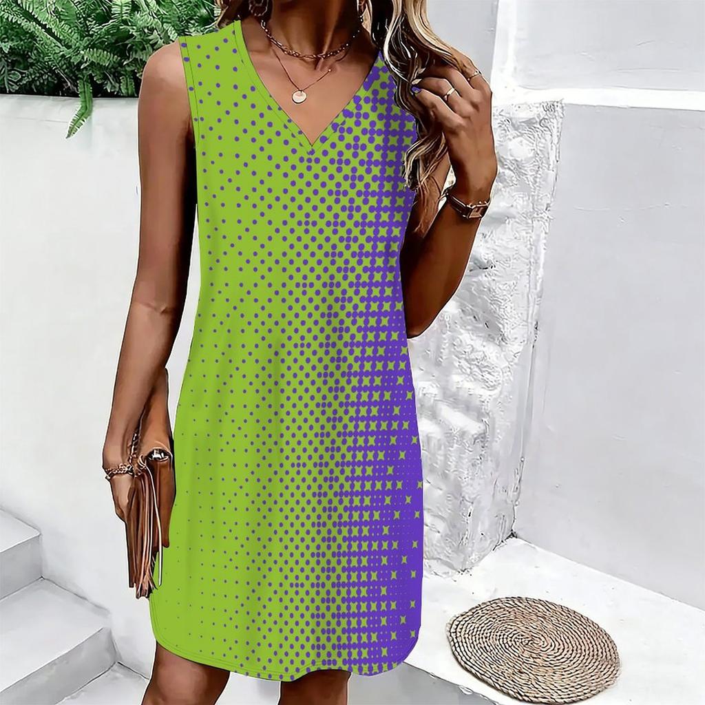 Plus Size V Neck Sleeveless Forest Valley Stream Watercolor Print For Country Leisure Vacation