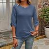 2025 Spring Autumn and Winter New Women's Casual Button Decorated Mid-Sleeve Solid Color Versatile Round Neck Top