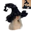 Adjustable Witch Costume Hat Lightweight Comfortable Fabric Elastic Band For Halloween Parties Cosplay Event And Themed Gatherings