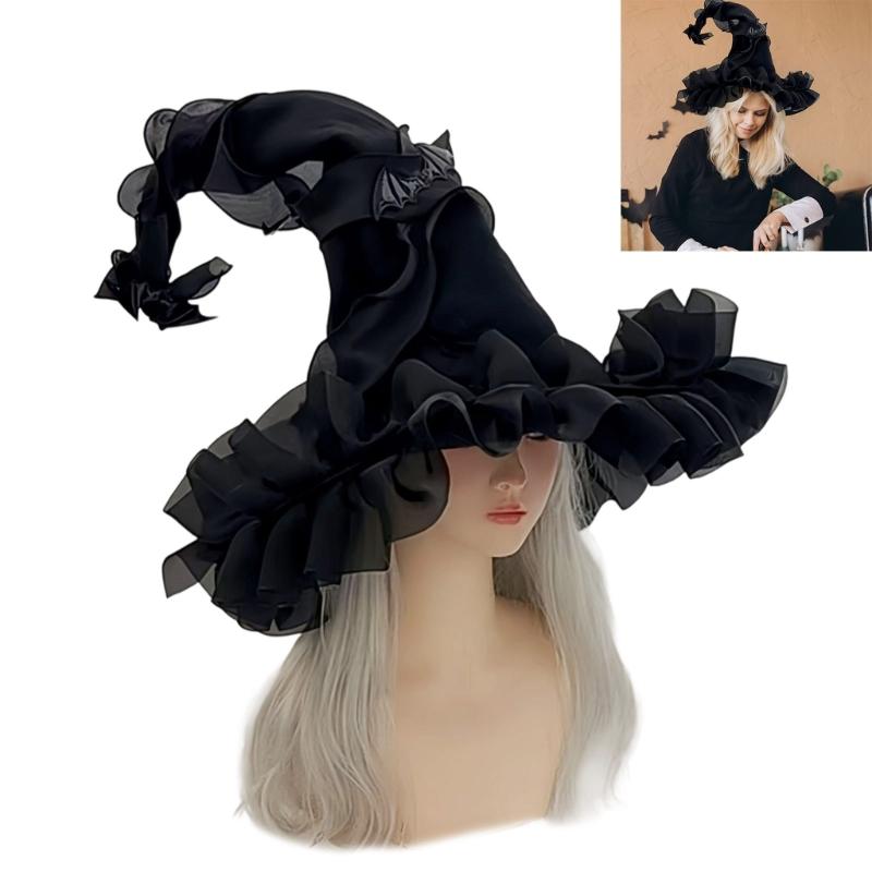 Adjustable Witch Costume Hat Lightweight Comfortable Fabric Elastic Band For Halloween Parties Cosplay Event And Themed Gatherings