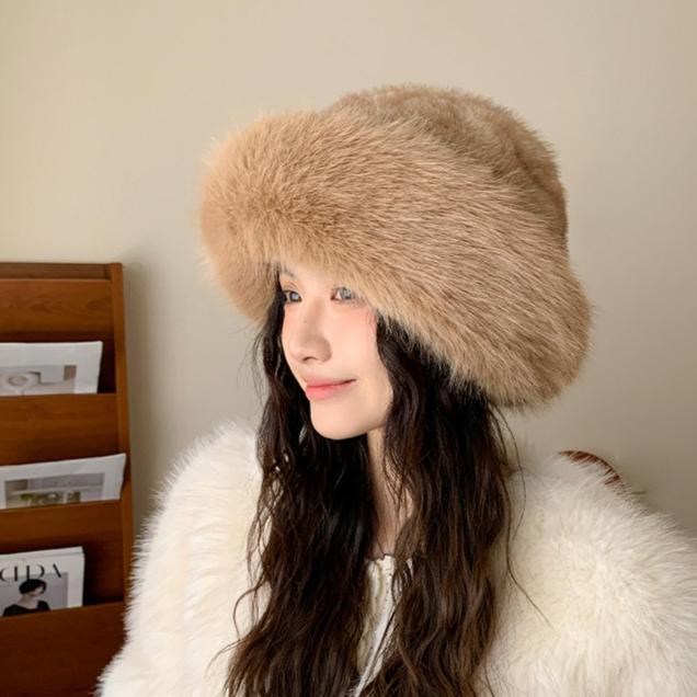 Winter Hat Women's Plush Bucket Hat Fashionable Cold Protection Ear Protection Plush Hat Basin Hat