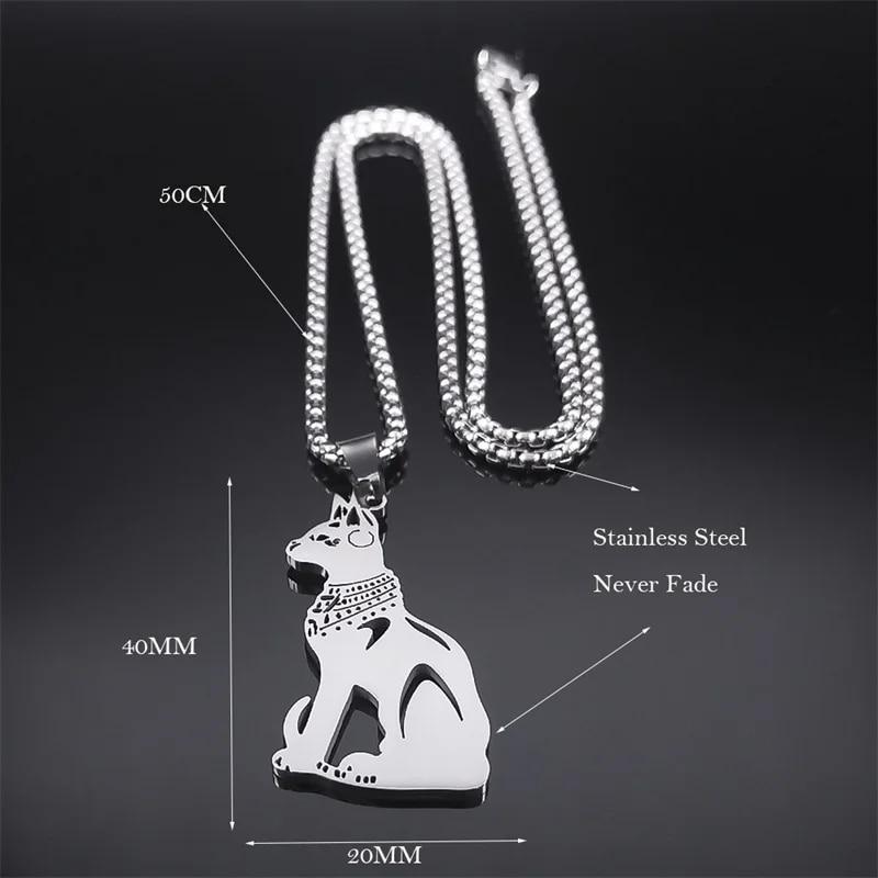 Egyptisk kattegudinne Bastet Halskjede Rustfritt stål Sølvfarge Ancient Egypt Vintage Halskjeder Smykker