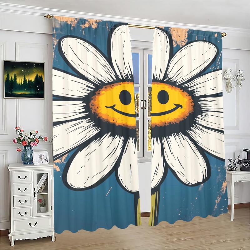 Baifenbai Home Furnishing 2Pcs- Sunflower - Printed Curtain -100% Polyester Material, Suitable For Bedroom Curtains And Living Room Decoration