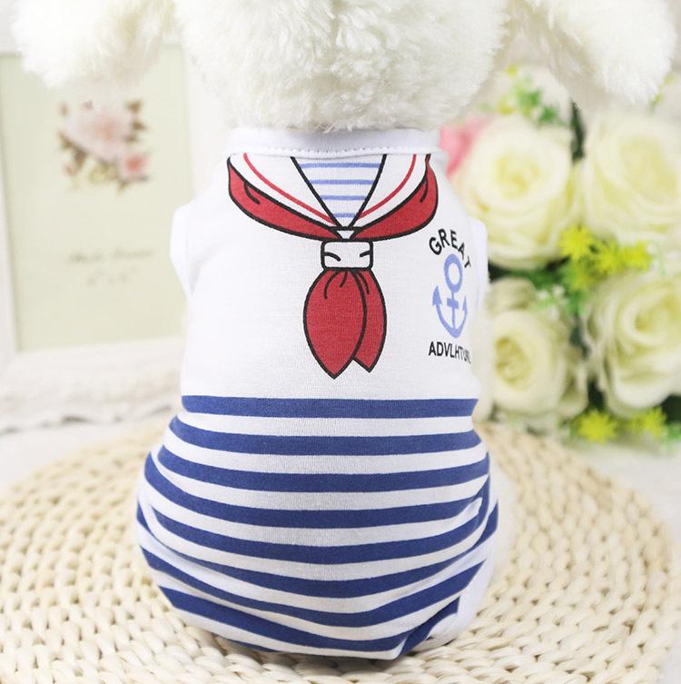 Spring/Summer Navy Striped Dog Cat Pet Clothes Vest Red Bow Tie Supplies