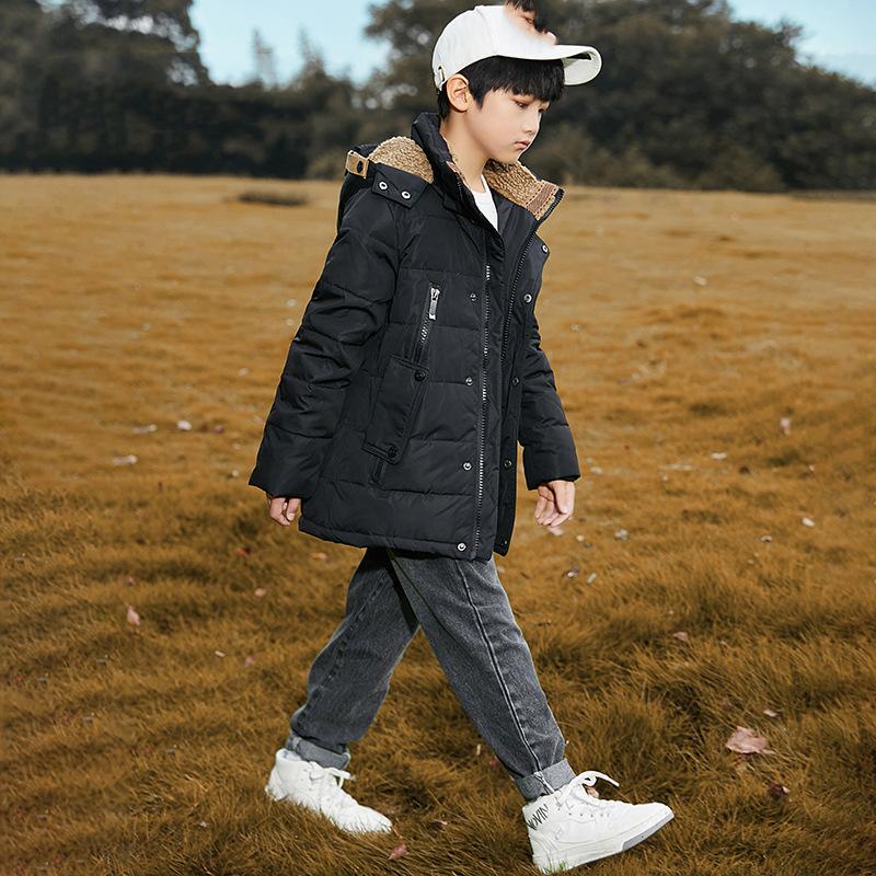 Children's Long Down Jacket Winter Parker Coat Plus Velvet Thick Jacket Warm Windproof Jacket