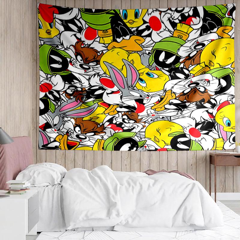 1PC Cartoon rabbit Yellow Bird K-pop music group Tapestry Accessories for Bedroom,Livingroom, dormitory Room Wall Decor Fan Birthday Gifts