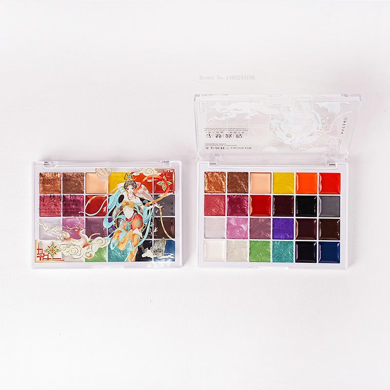 24-Farben Nationaler Stil Festes Aquarellpigment-Set Künstlerbedarf für Anfänger Handgezeichnete Illustration Kreation Aquarellfarbe