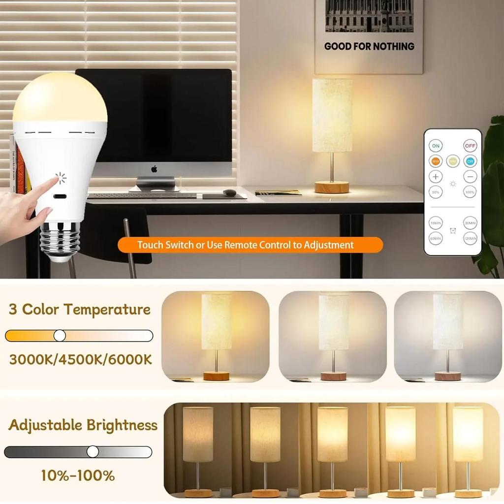 3/RGB Color USB Led Bulb Rechargeable Light Dimmable E27 Bulbs with Timing Cordless Battery Operated Lamp