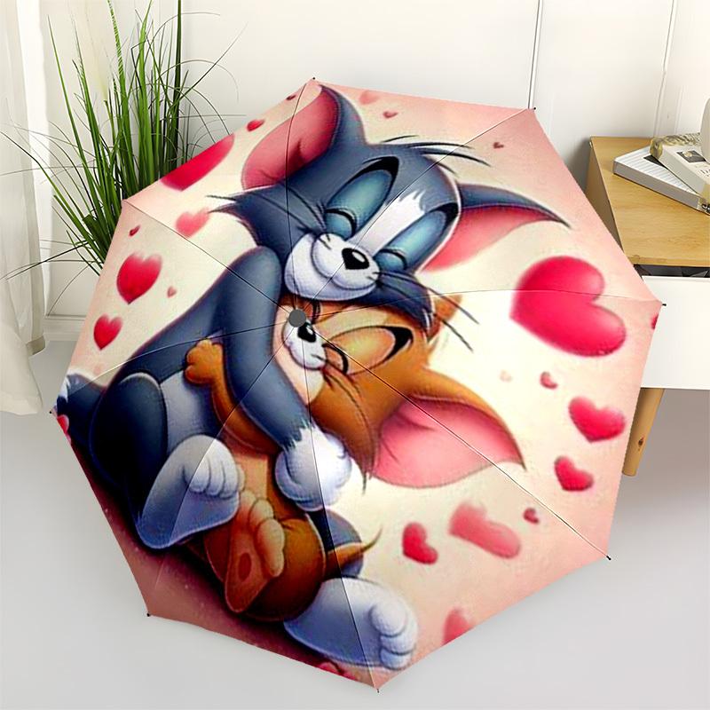 1pc Tom Jerry Love Heart Umbrella with Plastic Handle,Cartoon Pattern,Suitable for All Seasons Multi-functional Umbrella422