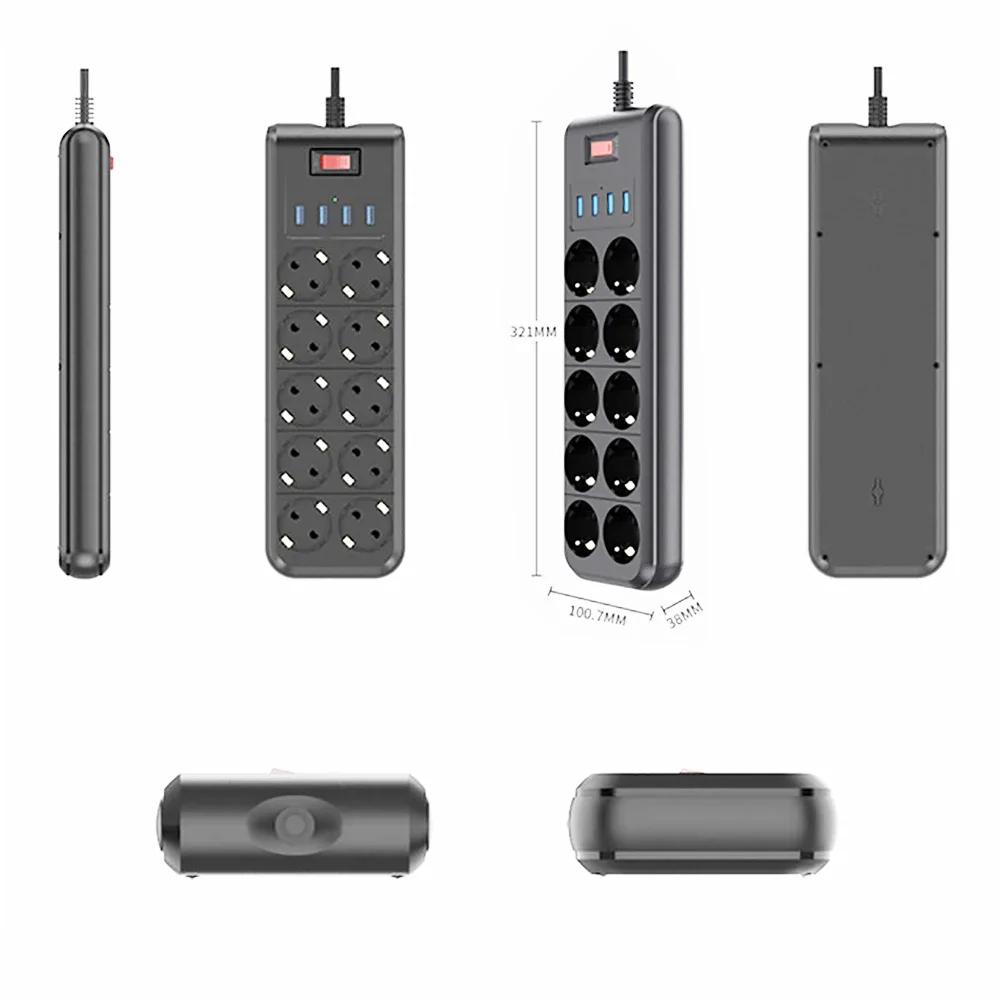 Melery Steckdosenleiste 10-fach AC-Steckdose EU-Steckdose USB-Ladeanschluss 2 m Verlängerungskabel Computer TV Smartphone Homekit-Geräte