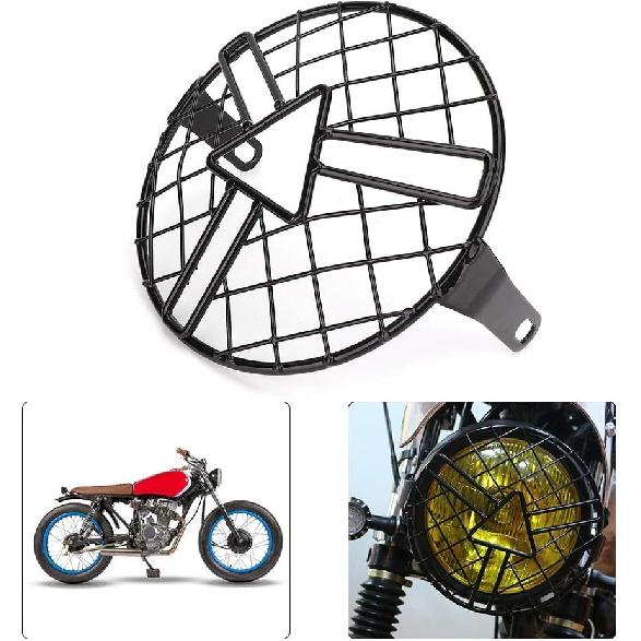 Aramox Motorcycle Headlight Guard Grille Cover, Aluminum Alloy Protector for CG125 GN125, 5.75 Inch Headlamp, Black
