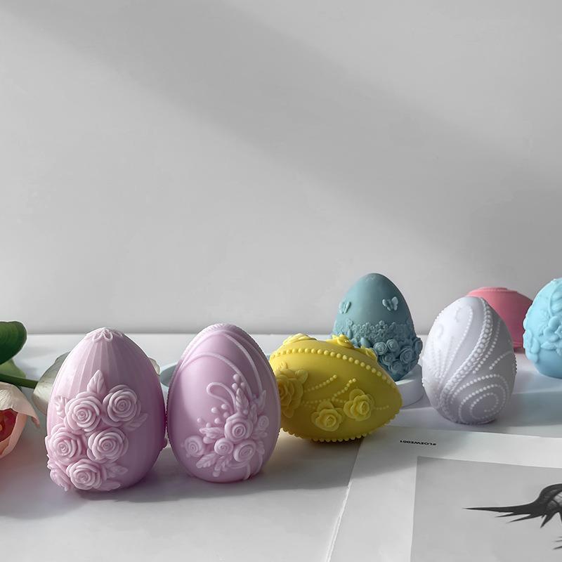 Easter Egg Silicone Candle Mold Aromatherapy Plaster DIY Craft Candles Making Tools Ornaments Embossed Flower Egg Mold
