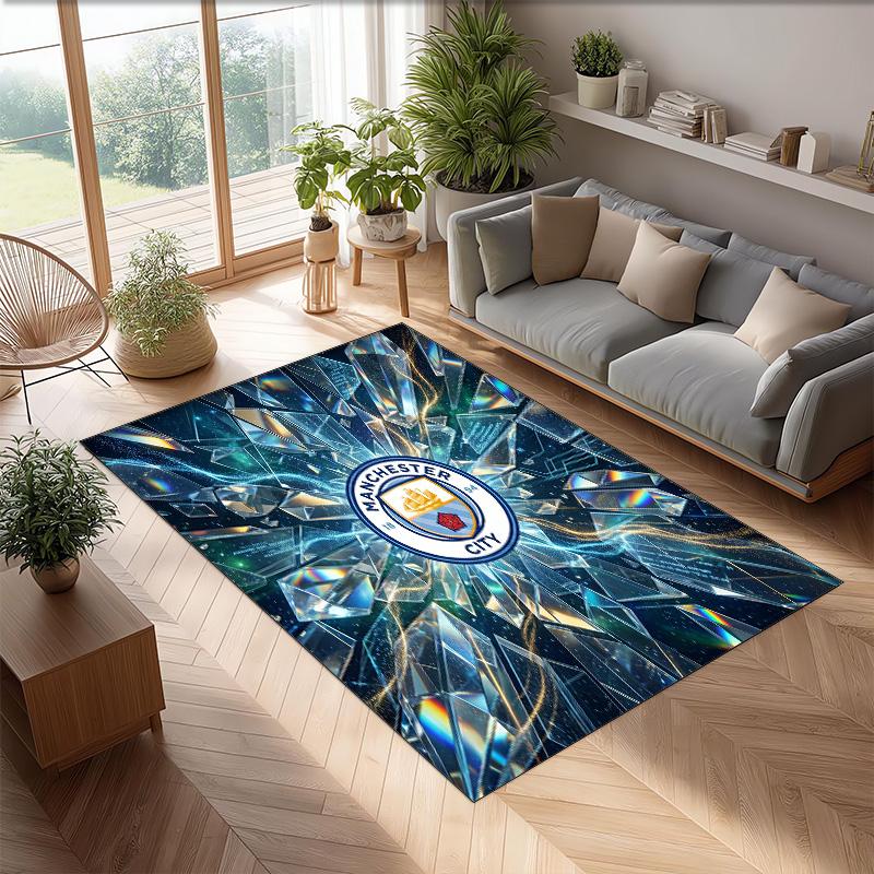 Manchester City Printed Flannel Area Rug Non Slip Soft Polyester Floor Carpet Indoor Decor Mat for Bedroom Living Room Sofa