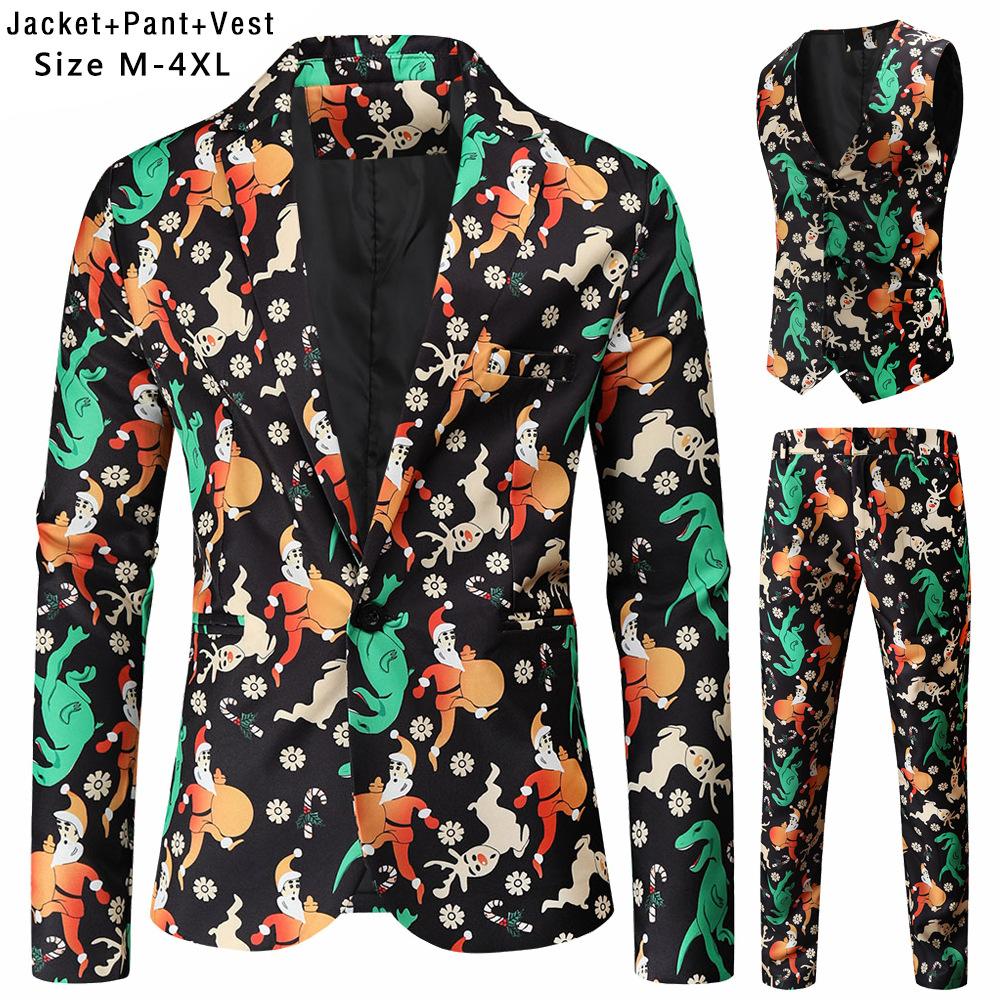 Print Suits Fashion Merry Christmas Men's Suits Jackets Casual Suit 2 Piece Suits(Blazers + Pants) Christmas Gift Set Men's Christmas Print Set Party