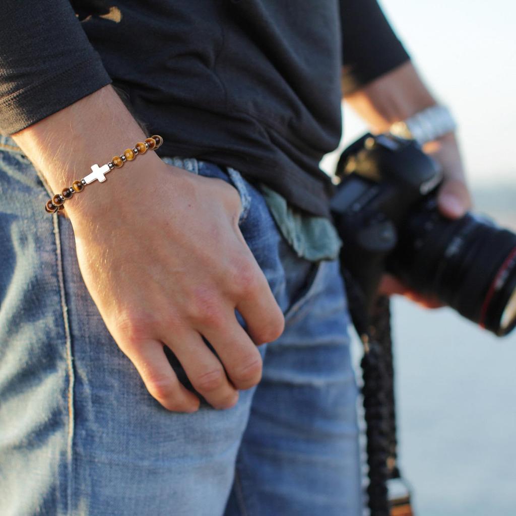 GAVU Tiger Eye Cross Power Stone Bracelet for Men