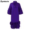 Sommer Herbst Neue Mode Lässiger Stil Rüschen Glockenärmel Übergröße Kleid