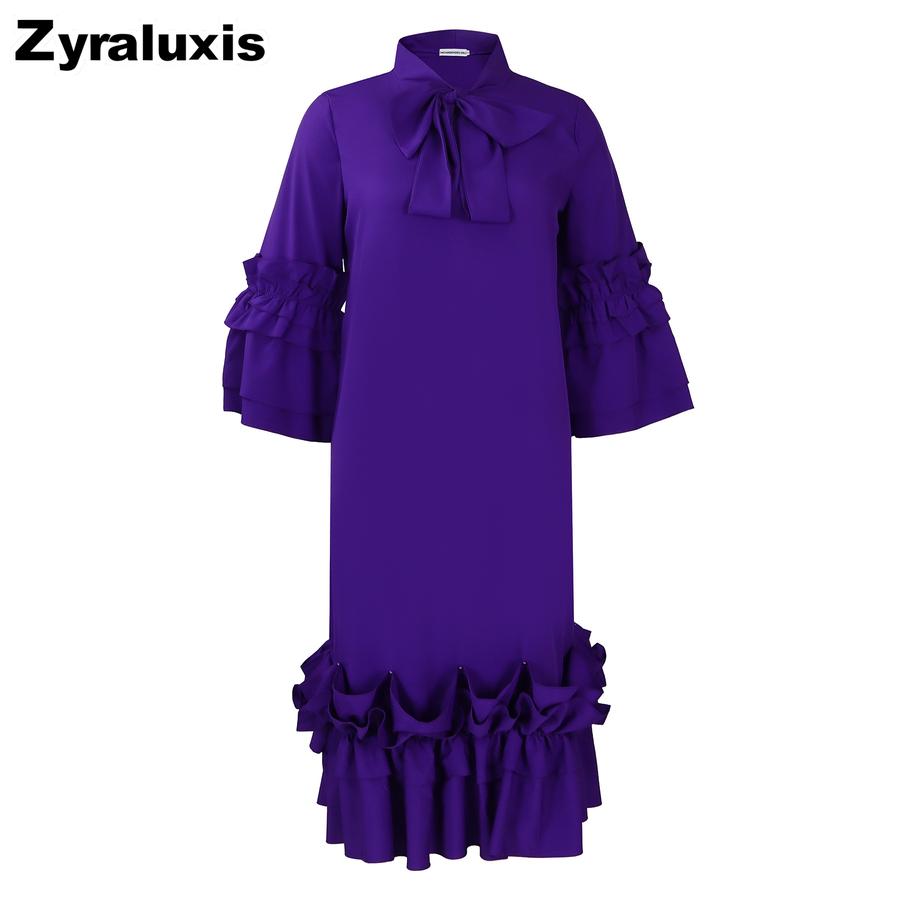 Sommer Herbst Neue Mode Lässiger Stil Rüschen Glockenärmel Übergröße Kleid