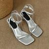 Sandals women's summer square head one-word strap stiletto high heels
