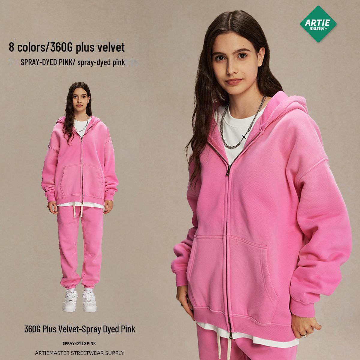 

ARTIE унисекс 2024 зимние толстые толстовки с двойной молнией, окрашенные распылением, для мужчин и женщин XL