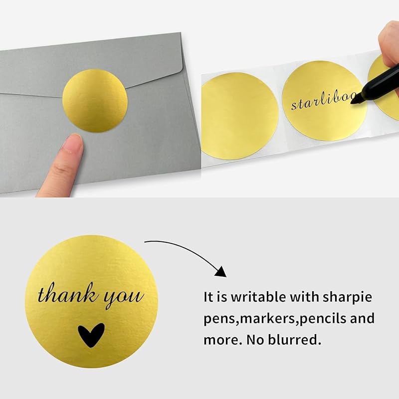

True-Ally 300 Pcs Luxury Metallic Gold Color 2 Inch Round Printable Dot Sticker Labels Writable Surface For Envelope Clo 2 Inch