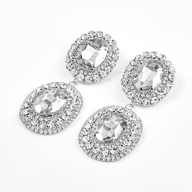 2022 New Trend Shiny Big Rhinestone Drop Shape Pendant Women's Earrings Wedding Party Fashion Jewelry Accessories