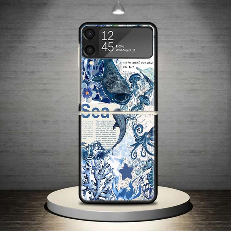 Ocean Starfish Sea Turtle Shark Phone Case For Samsung Galaxy Z Flip 7 6 5 4 3 5G Shockproof Cover Z Flip7 Flip6 ZFlip5 Flip3 Fl