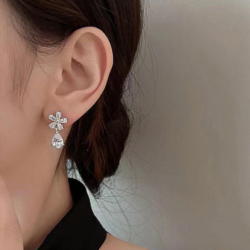 Drop Flower Earrings for Women, Korean Elegant Design