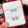 Pink Crystal CZ Heart Stud Earrings for Women Romantic Ear Accessories Love Earrings Dainty Birthday Gift Fashion Jewelry