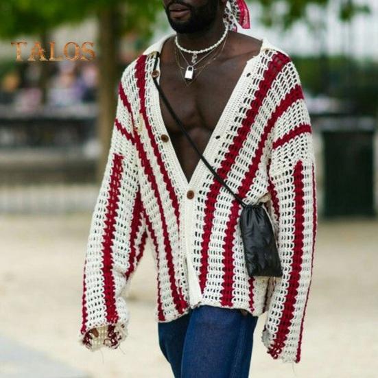 Podzim Jaro Muži Cardigan Košile Pletené Vyhloubený Límec Jednořadý Volné Dlouhé rukávy Barevně ladící Krájení Patchwork Kabát