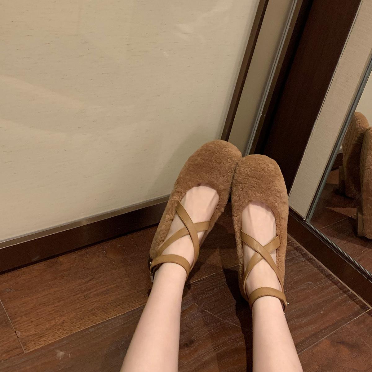 

Шерстяная версия~ Мэри Джейн туфли-лодочки на скрытой платформе женские зимние новые милые пушистые туфли теплые уличные балетки 40